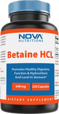 Nova Nutritions Betaine HCL with Pepsin Digestive Enzyme 648 mg 250 Capsules - Tested For Quality and Safety, Gluten Free and Non-GMO