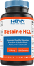 Nova Nutritions Betaine HCL with Pepsin Digestive Enzyme 648 mg 250 Capsules - Tested For Quality and Safety, Gluten Free and Non-GMO - Nova Nutritions