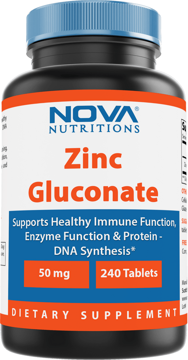 Nova Nutritions Zinc Gluconate 50mg, Supports Healthy Immune Function, 240 Tablets - Nova Nutritions