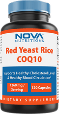 Nova Nutritions Red Yeast Rice 1200 mg. - COQ10 60 mg (Citrinin Free) for Cholesterol Support Capsules 120 ct