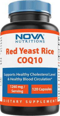 Nova Nutritions Red Yeast Rice 1200 mg. - COQ10 60 mg (Citrinin Free) for Cholesterol Support Capsules 120 ct - Nova Nutritions