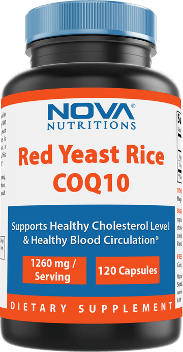 Nova Nutritions Red Yeast Rice 1200 mg. - COQ10 60 mg (Citrinin Free) for Cholesterol Support Capsules 120 ct