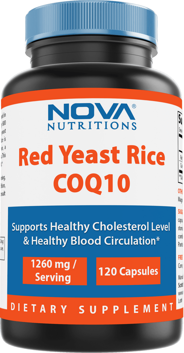 Nova Nutritions Red Yeast Rice 1200 mg. - COQ10 60 mg (Citrinin Free) for Cholesterol Support Capsules 120 ct - Nova Nutritions