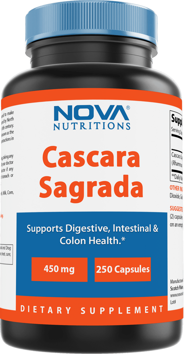 Nova Nutritions Cascara Sagrada Capsules - 450mg - All Natural Laxative - 250 Capsules - Nova Nutritions