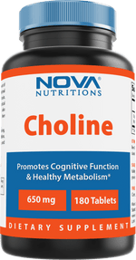Nova Nutritions Choline Bitartrate 650 mg 180 Tablets - Promotes Cognitive function - Nova Nutritions