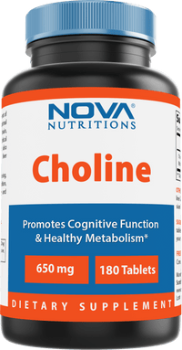Nova Nutritions Choline Bitartrate 650 mg 180 Tablets - Promotes Cognitive function - Nova Nutritions
