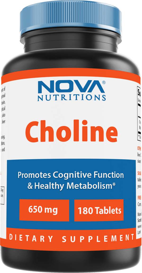 Nova Nutritions Choline Bitartrate 650 mg 180 Tablets - Promotes Cognitive function - Nova Nutritions