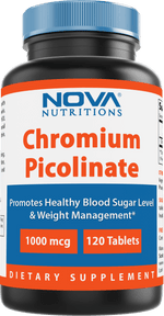 Nova Nutritions Chromium Picolinate 1000mcg 120 Tablets - Chromium promotes healthy glucose metabolism - Nova Nutritions