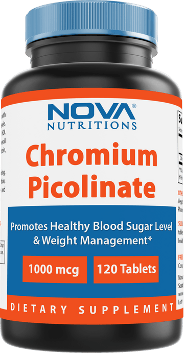 Nova Nutritions Chromium Picolinate 1000mcg 120 Tablets - Chromium promotes healthy glucose metabolism
