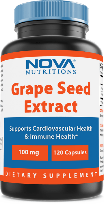 Nova Nutritions Grape Seed Extract 100 mg (Non-GMO) 120 Capsules - 95% Proanthocyanidins