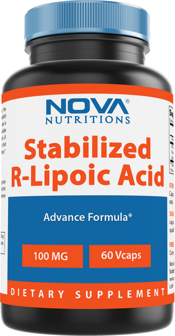 Nova Nutritions R-Lipoic Acid 100mg Veggie Capsule - R Alpha Lipoic Acid Maintains healthy blood sugar level - 60 Count - Nova Nutritions