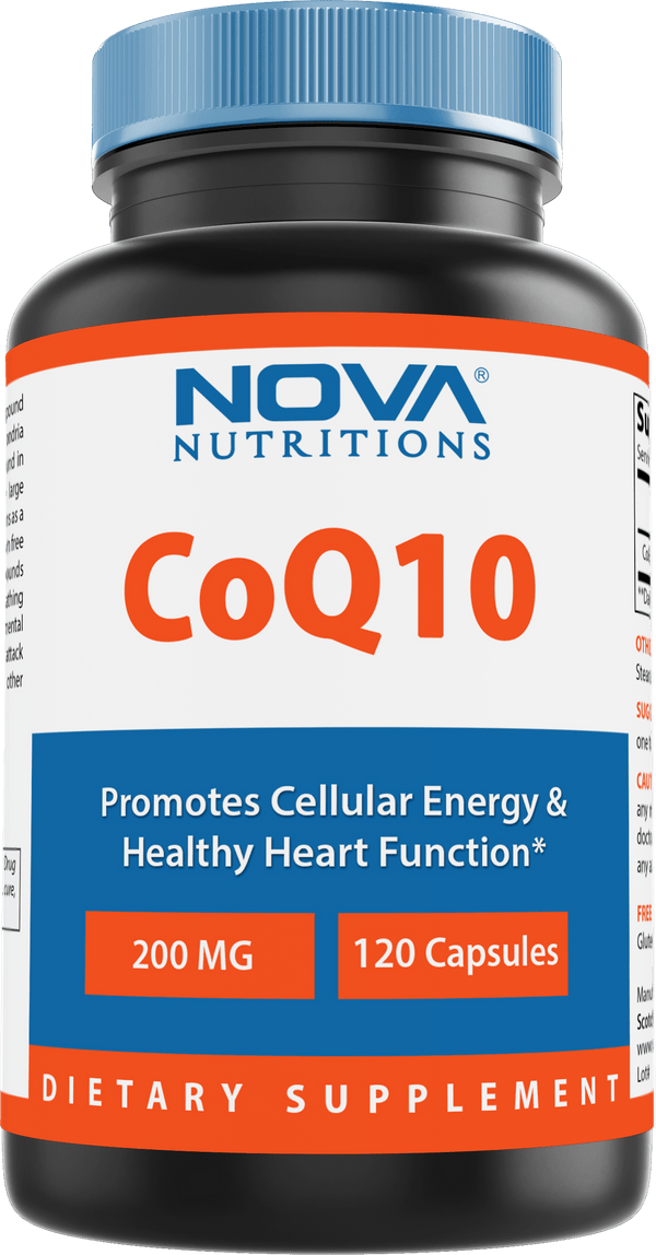 Nova Nutritions CoQ10 Coenzyme q10 200mg 120 Capsules - COQ10 Promotes Healthy Cardiovascular Function - Nova Nutritions