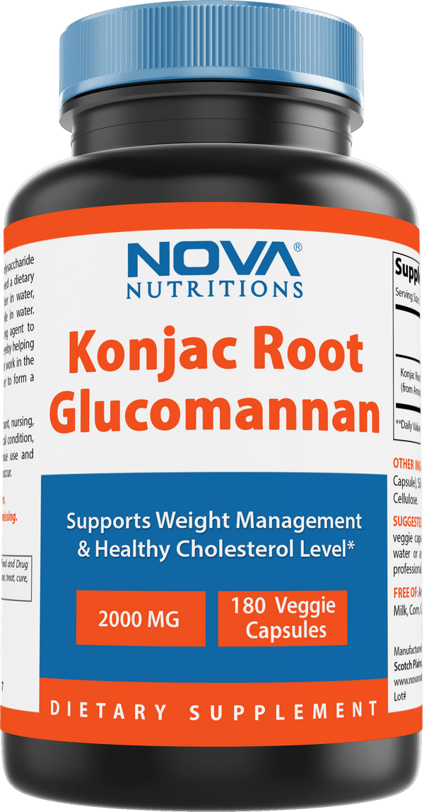 Nova Nutritions Konjac Root Glucomannan Capsules 2000 mg/Serving Veggie Caps - Promotes Regularity, Digestive Health & Healthy Weight Management, 180 Count - Nova Nutritions