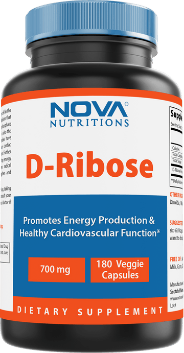Nova Nutritions D-Ribose 700 mg Veggie Capsule - PROMOTES MUSCLE RECOVERY AND WORKOUT RECOVERY - 180 Count