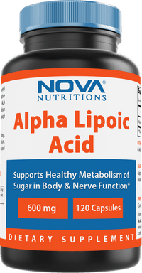 Nova Nutritions Alpha Lipoic Acid ALA 600 mg (Non-GMO) for Healthy Blood Sugar Support & Antioxidant Support, 120 Capsules - Nova Nutritions