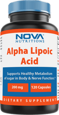 Nova Nutritions Alpha Lipoic Acid ALA 200 mg (Non-GMO) for Healthy Blood Sugar Support & Antioxidant Support, 120 Capsules