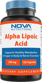 Nova Nutritions Alpha Lipoic Acid ALA 200 mg (Non-GMO) for Healthy Blood Sugar Support & Antioxidant Support, 120 Capsules - Nova Nutritions
