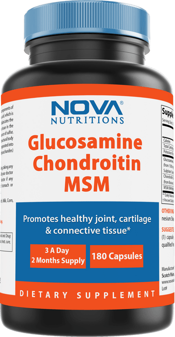 Nova Nutritions Triple Strength Glucosamine Chondroitin MSM 2600mg/Serving Capsules, Supports Healthy Joint, Cartilage and Connective Tissue - Promotes Joint Comfort & Flexibility 180 Count