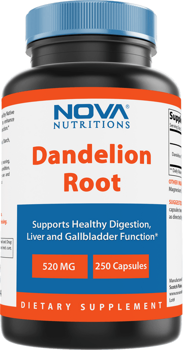 Nova Nutritions Dandelion Root Capsules 520mg, Supports Healthy Digestion, Live & Gallbladder Function, 250 Count