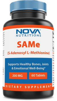 Nova Nutritions Same (S-Adenosylmethionine) 200mg - Promotes Positive Mood and Joint Comfort - (Genuine Same Supplement has Typical Smell of Naturally Occurring Sulfur in it), 60 Tablets - Nova Nutritions