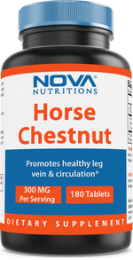 Nova Nutritions Horse Chestnut Seed Extract 300 mg (Non-GMO) Tablets Naturally Contains Aescin Which Promotes Healthy Leg Vein & Circulation 180 Count - Nova Nutritions
