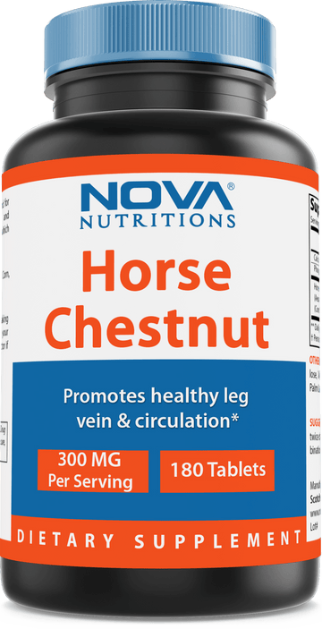 Nova Nutritions Horse Chestnut Seed Extract 300 mg (Non-GMO) Tablets Naturally Contains Aescin Which Promotes Healthy Leg Vein & Circulation 180 Count