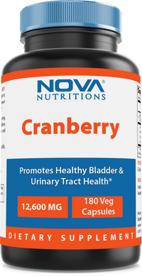 Nova Nutritions Cranberry Urinary Tract Health Dietary Supplement, 12600mg Vegetarian Craberry Pills with Vitamin C & Vitamin E, Helps Cleanse & Protect The Urinary Tract, 180 Count - Nova Nutritions