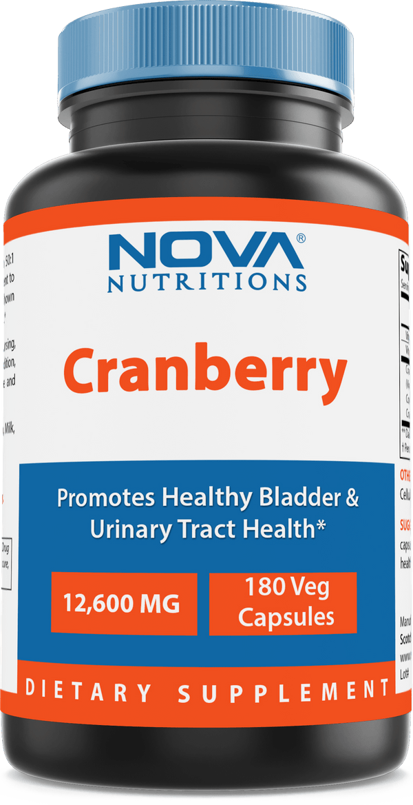 Nova Nutritions Cranberry Urinary Tract Health Dietary Supplement, 12600mg Vegetarian Craberry Pills with Vitamin C & Vitamin E, Helps Cleanse & Protect The Urinary Tract, 180 Count - Nova Nutritions