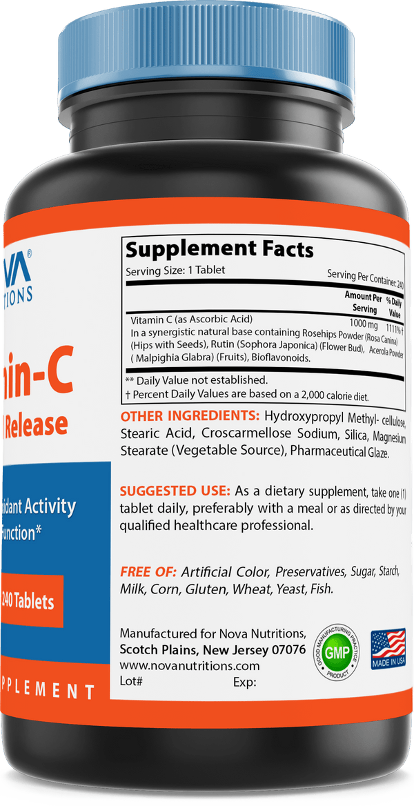 Nova Nutritions Vitamin C-1000 mg 240 Tablets - Nova Nutritions