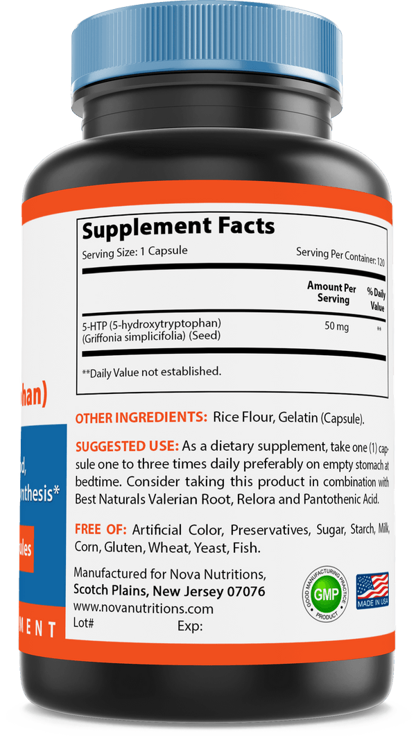 Nova Nutritions 5-HTP 50 mg 120 Capsules, 5 HTP Capsules Supports Relaxation & restful Sleep - Nova Nutritions