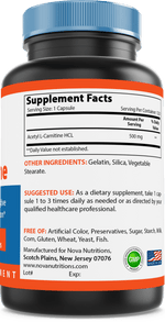 Nova Nutritions Acetyl L-Carnitine 500mg Capsules - Helps Maintain Healthy Brain Function, 120 Count - Nova Nutritions