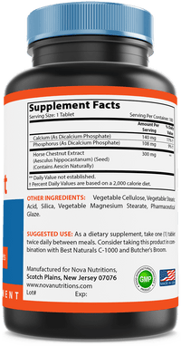 Nova Nutritions Horse Chestnut Seed Extract 300 mg (Non-GMO) Tablets Naturally Contains Aescin Which Promotes Healthy Leg Vein & Circulation 180 Count - Nova Nutritions
