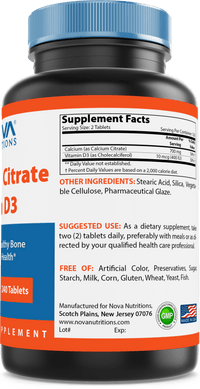 Nova Nutritions Calcium Citrate with D3 240 Tablets - Nova Nutritions