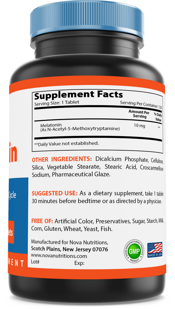 Nova Nutritions Melatonin 10 mg 120 Tablets - Nova Nutritions