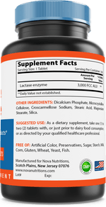 Nova Nutritions Lactase Enzyme 3000 FCC ALU 180 Tablets - Nova Nutritions