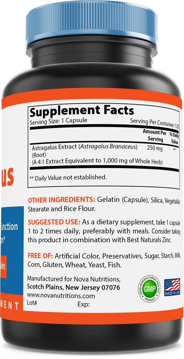 Nova Nutritions Astragalus 1000 mg 120 Capsules - Nova Nutritions