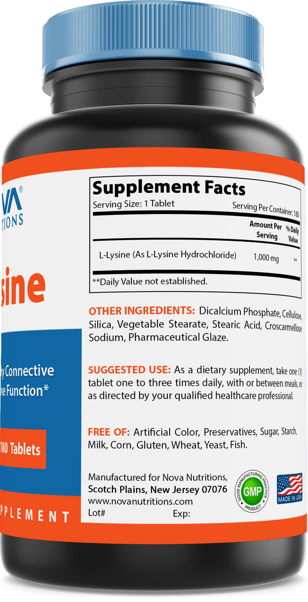 Nova Nutritions L-Lysine 1000 mg - 180 Tablets - Nova Nutritions