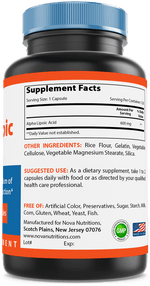 Nova Nutritions Alpha Lipoic Acid ALA 600 mg (Non-GMO) for Healthy Blood Sugar Support & Antioxidant Support, 120 Capsules - Nova Nutritions