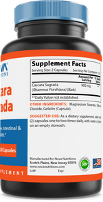 Nova Nutritions Cascara Sagrada Capsules - 450mg - All Natural Laxative - 250 Capsules - Nova Nutritions