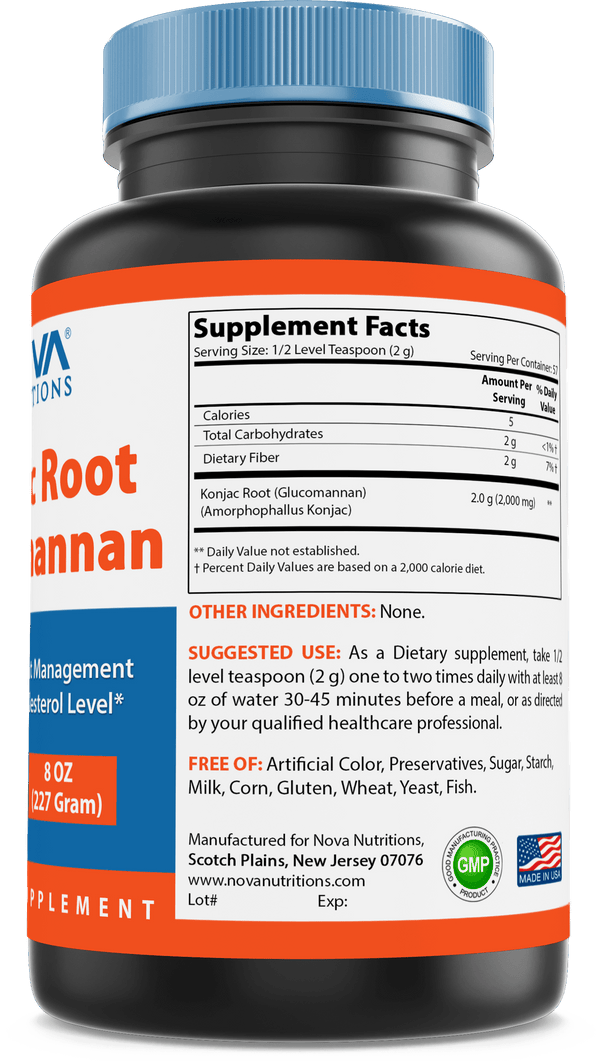 Nova Nutritions Konjac Root Glucomannan 100% Pure Powder - 8 oz - Nova Nutritions