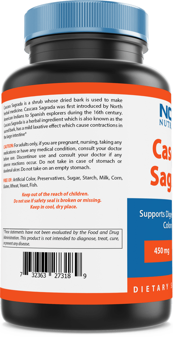 Nova Nutritions Cascara Sagrada Capsules - 450mg - All Natural Laxative - 250 Capsules - Nova Nutritions