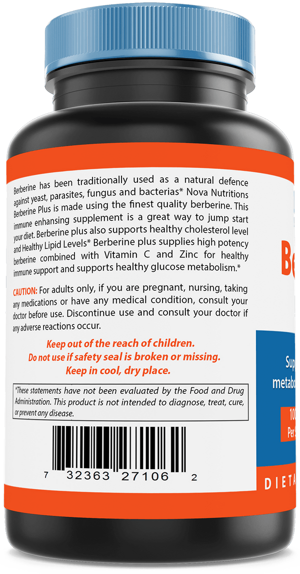 Nova Nutritions Berberine Plus 1000 mg per Serving (Non-GMO) 120 Capsules - Promotes Healthy Blood Sugar Level - Nova Nutritions