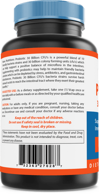 Nova Nutritions Probiotic 30 Billion SHELF STABLE 120 Veggie Capsules - Nova Nutritions