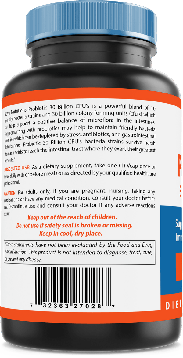 Nova Nutritions Probiotic 30 Billion SHELF STABLE 120 Veggie Capsules - Nova Nutritions