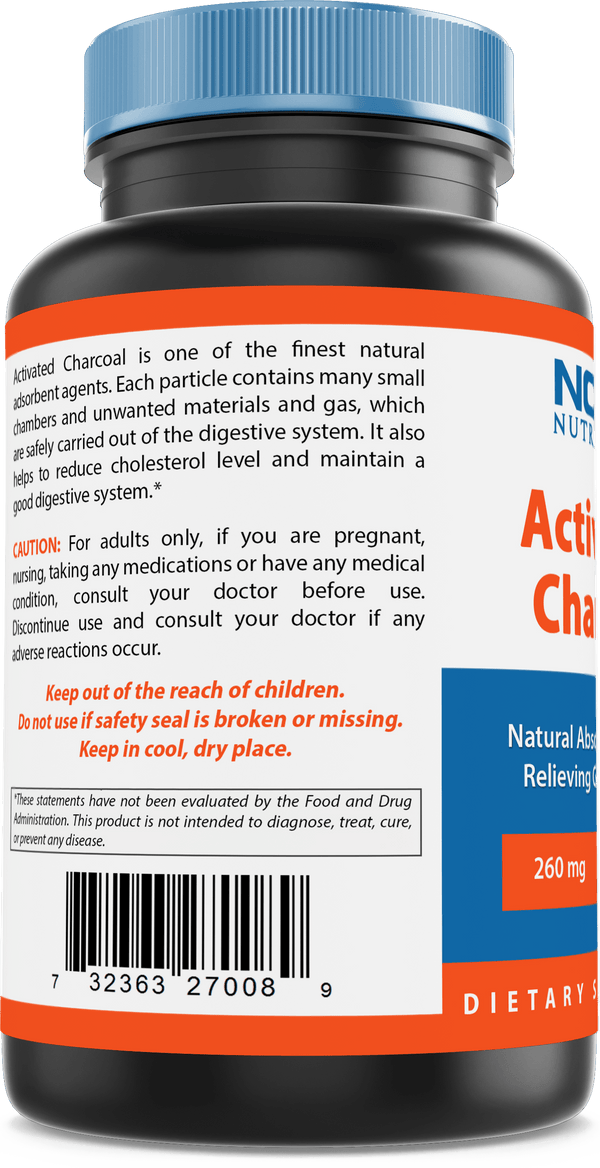 Nova Nutritions Activated Charcoal 260mg - 250 Capsules - Nova Nutritions