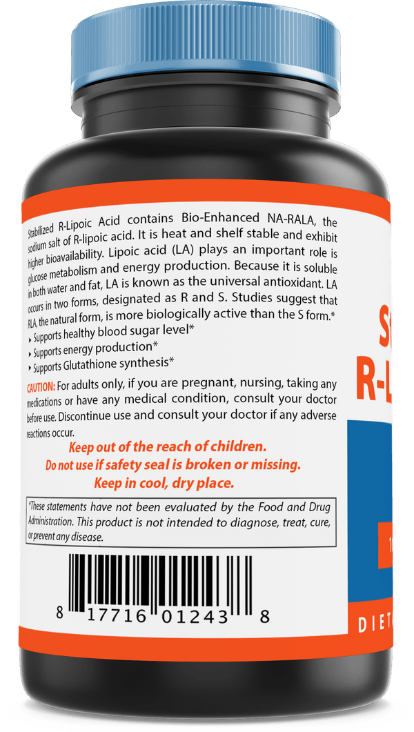 Nova Nutritions R-Lipoic Acid 100mg Veggie Capsule - R Alpha Lipoic Acid Maintains healthy blood sugar level - 60 Count - Nova Nutritions