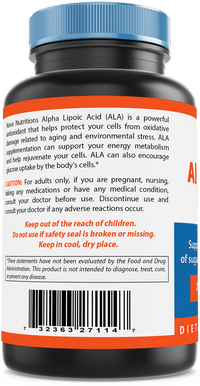 Nova Nutritions Alpha Lipoic Acid ALA 200 mg (Non-GMO) for Healthy Blood Sugar Support & Antioxidant Support, 120 Capsules - Nova Nutritions
