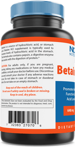 Nova Nutritions Betaine HCL with Pepsin Digestive Enzyme 648 mg 250 Capsules - Tested For Quality and Safety, Gluten Free and Non-GMO - Nova Nutritions