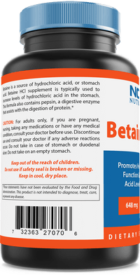 Nova Nutritions Betaine HCL with Pepsin Digestive Enzyme 648 mg 250 Capsules - Tested For Quality and Safety, Gluten Free and Non-GMO - Nova Nutritions