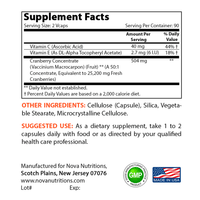 Nova Nutritions Cranberry Urinary Tract Health Dietary Supplement, 12600mg Vegetarian Craberry Pills with Vitamin C & Vitamin E, Helps Cleanse & Protect The Urinary Tract, 180 Count - Nova Nutritions